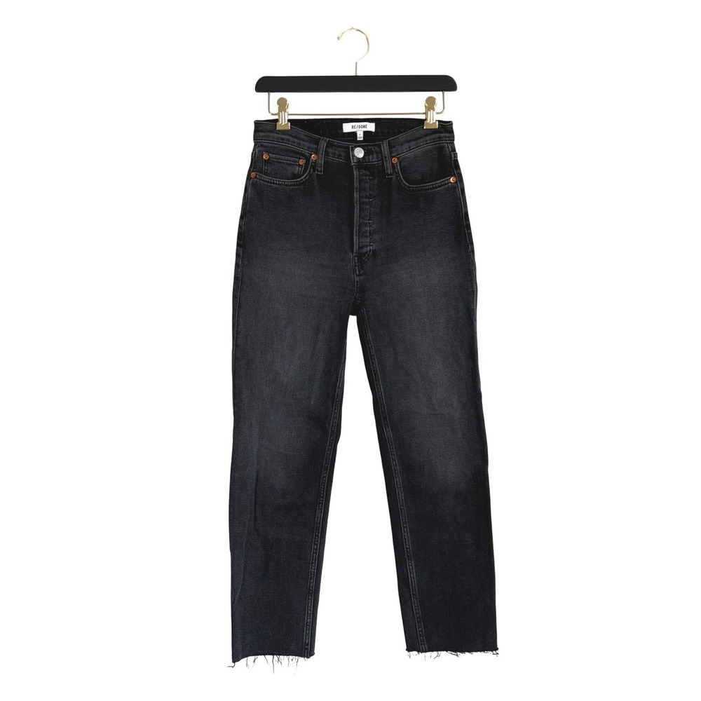 RE/DONE Comfort Stretch High Rise Stove Pipe Jeans Faded Black Raw Hem Size 27 - Picture 2 of 10
